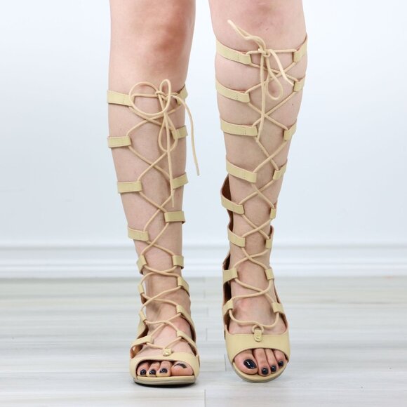 Strappy Lace Up Gladiator Sandal Flat Boot Sandals - Picture 8 of 11